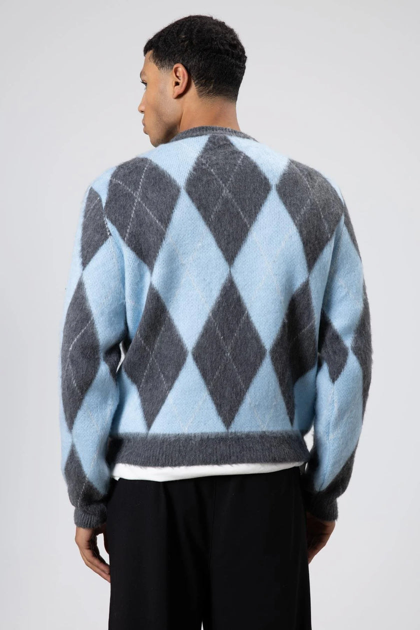 Baklava Desenli Oversize Kazak Bebe Mavi