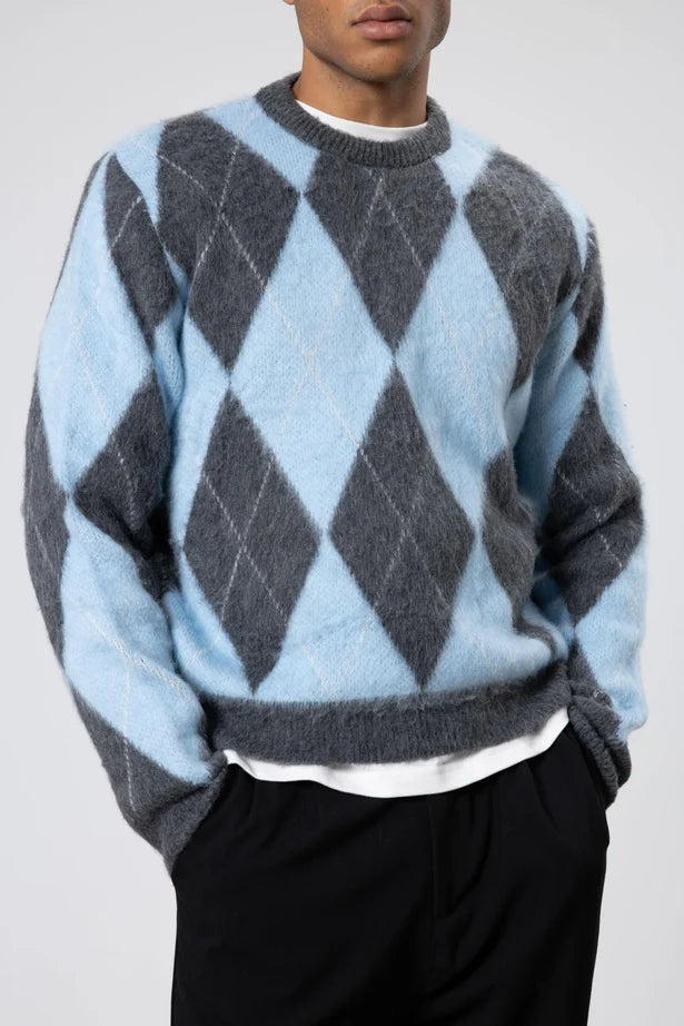 Baklava Desenli Oversize Kazak Bebe Mavi