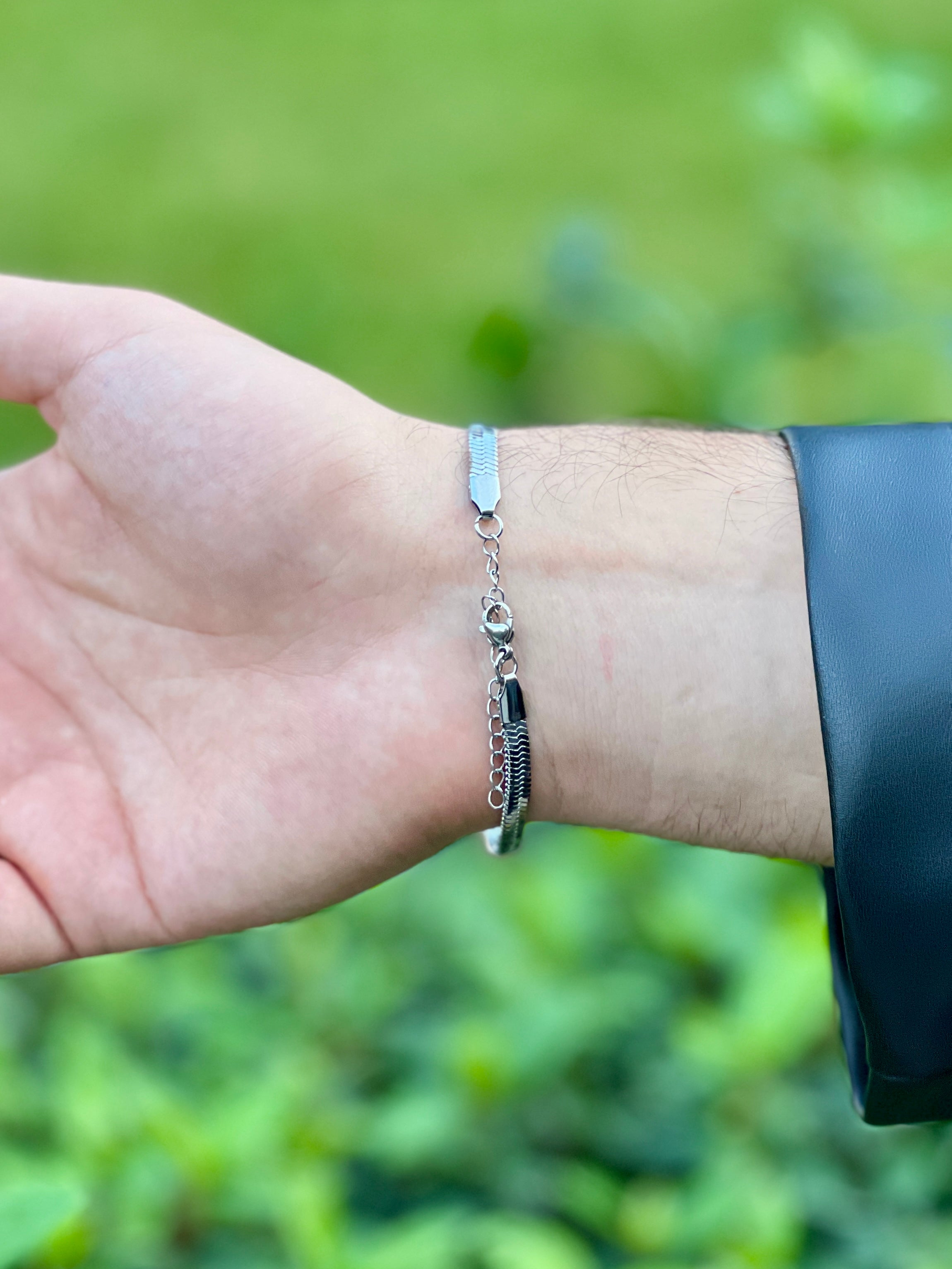 Gümüş Renk Yassı Balık Sırtı (Herringbone) Zincir Erkek Bileklik