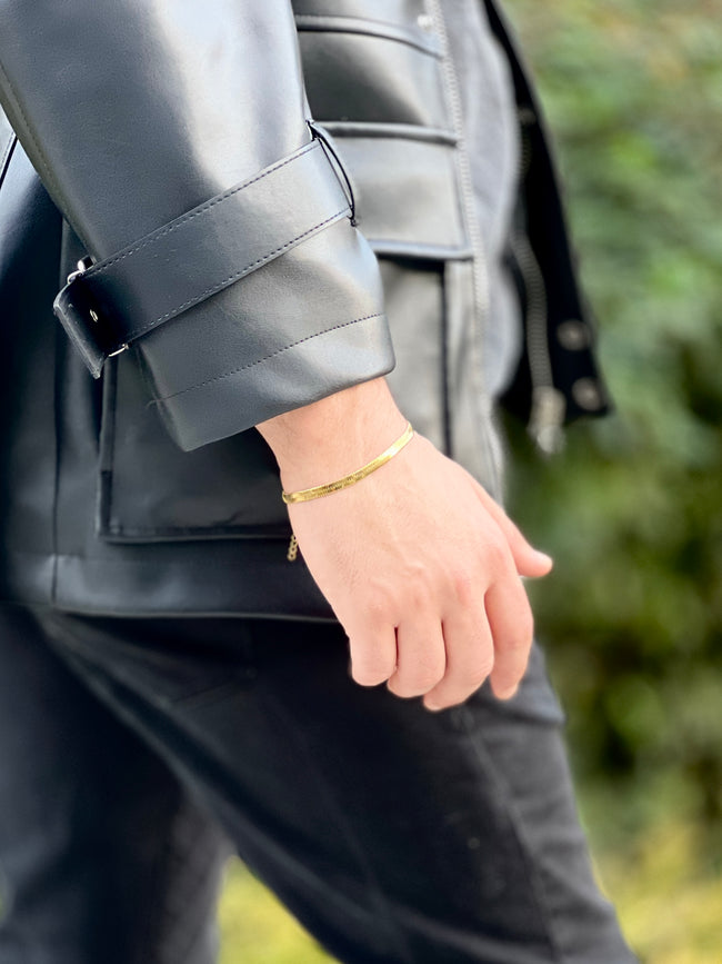 Gümüş Renk Yassı Balık Sırtı (Herringbone) Zincir Erkek Bileklik