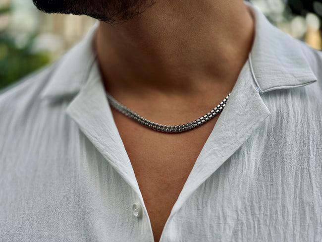 Çelik Çift Sıra Zincir Kolye