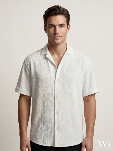 Crinkle Short Sleeve Oversize Shirt White