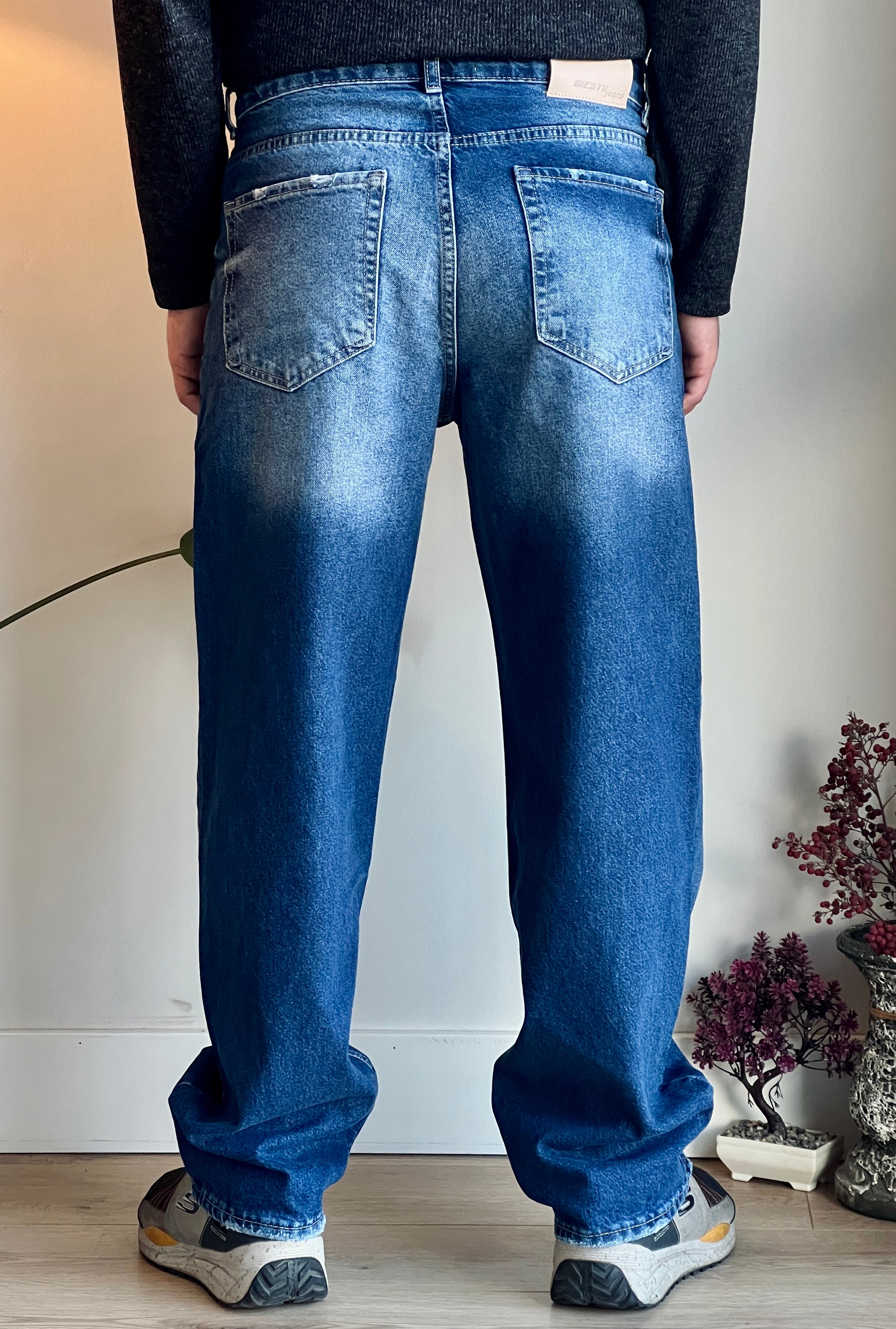 Baggy Model Taşlamalı Regular Fit Jean Pantolon - Mavi
