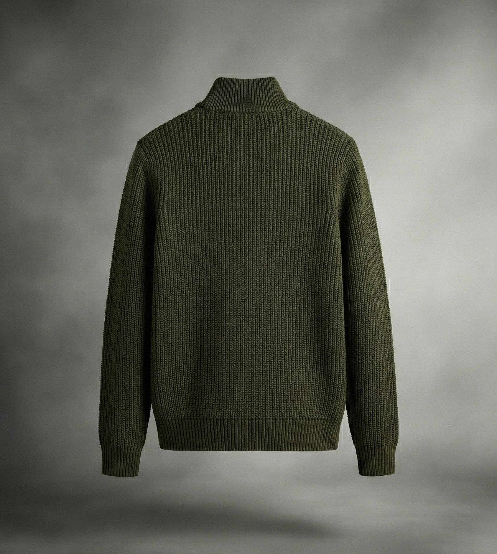 Yarım Fermuarlı Siyah Dik Yaka Kalın Fitilli Erkek Triko Kazak Haki