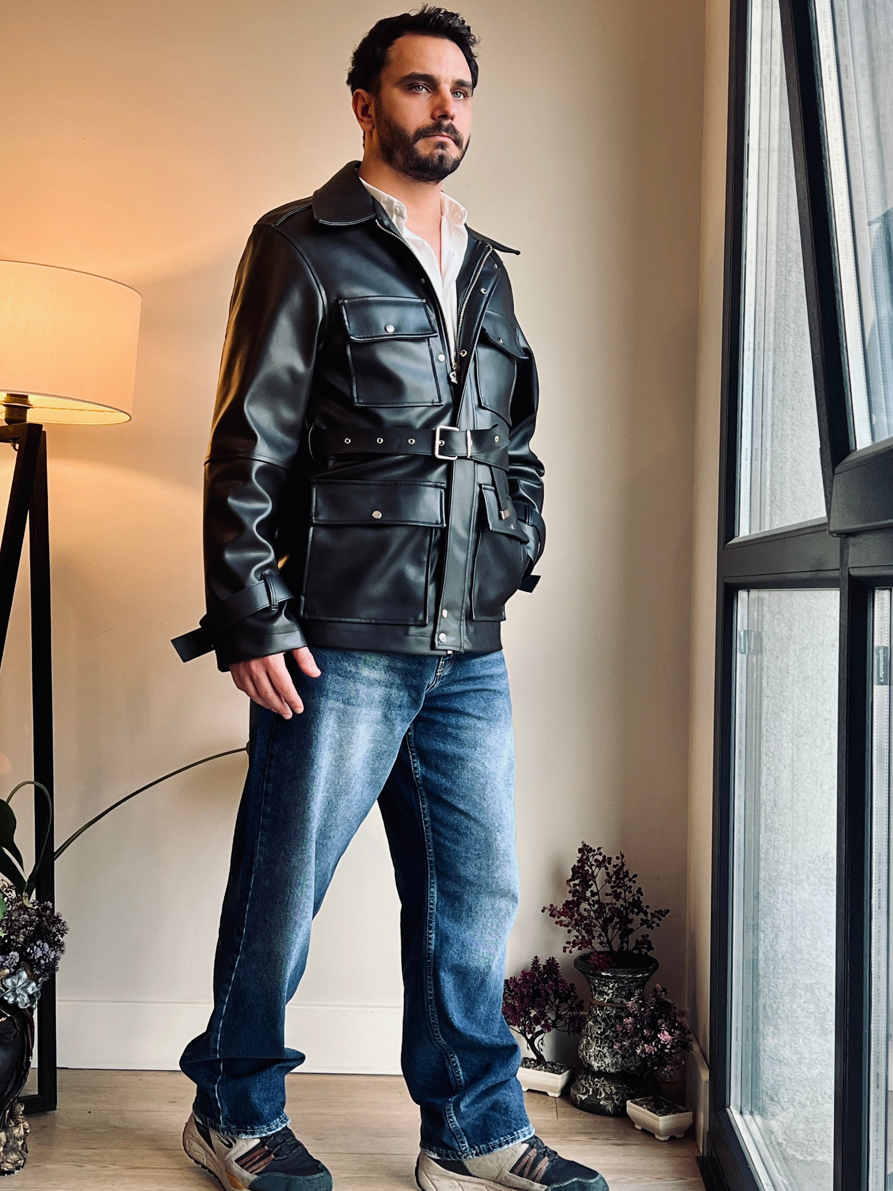 KEMERLİ DERİ PARKA CEKET