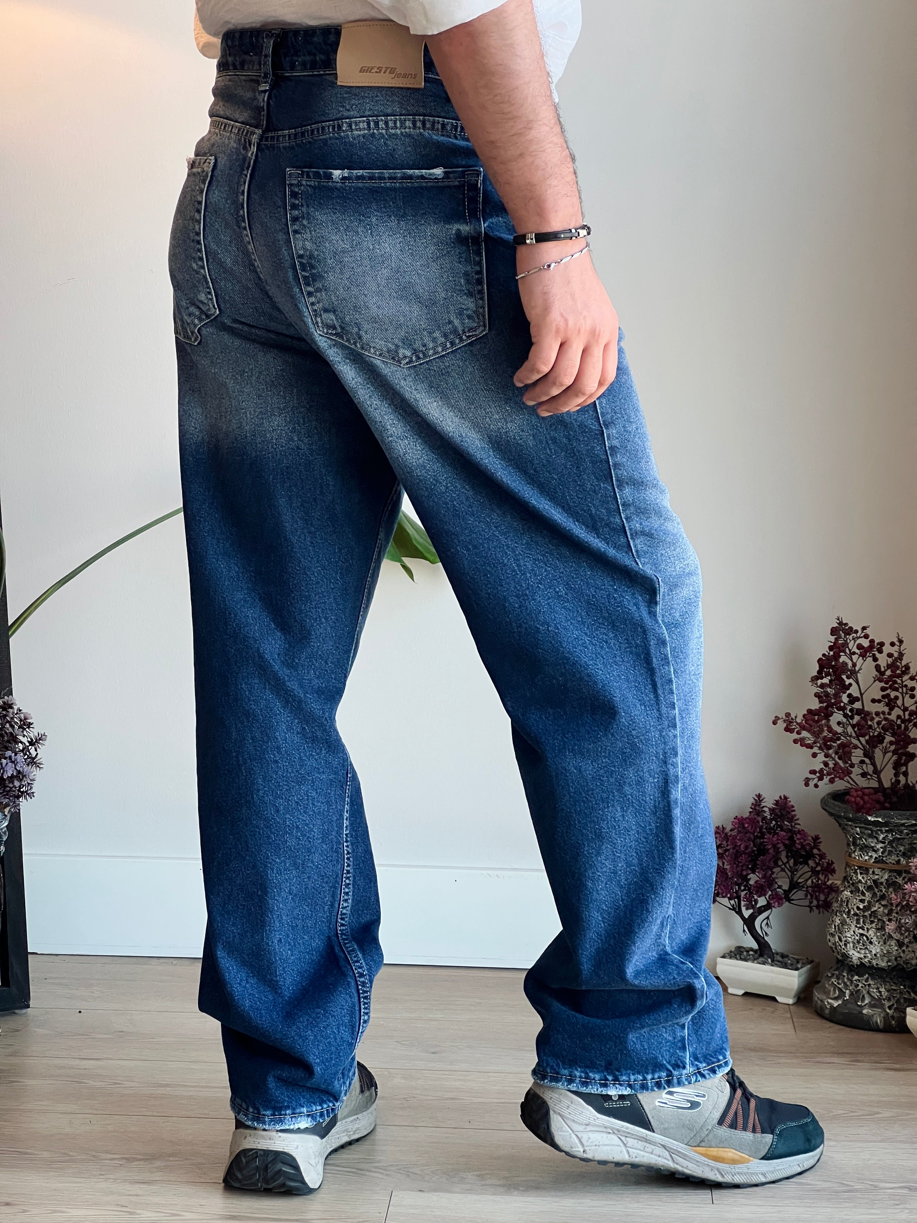 Baggy Model Taşlamalı Regular Fit Jean Pantolon - Mavi