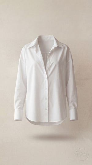 Oversize White Long Cuffed Classic Collar Women's Shirt