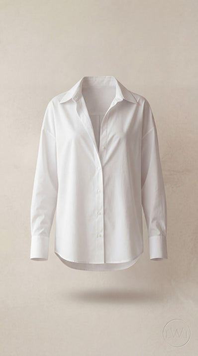 Oversize White Long Cuffed Classic Collar Women's Shirt