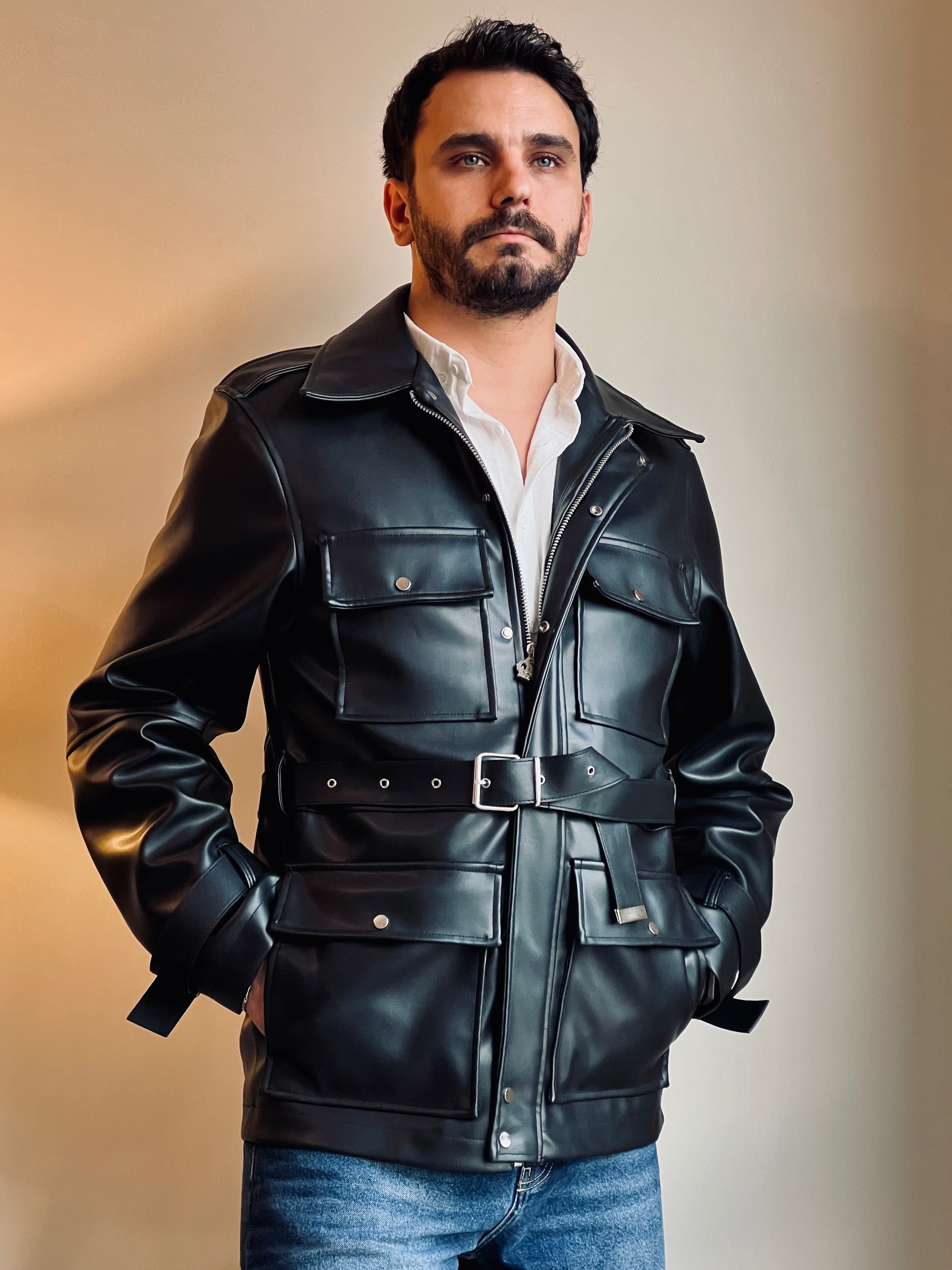 KEMERLİ DERİ PARKA CEKET