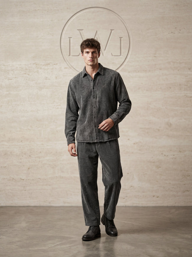 OVERSIZE EFEKTLİ KADİFE GÖMLEK ANTRASİT