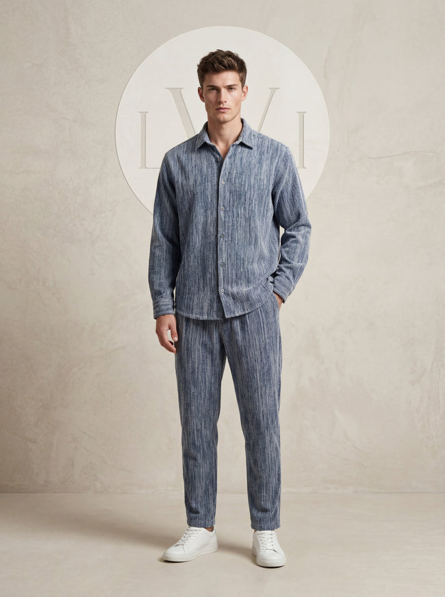 OVERSIZE EFEKTLİ KADİFE GÖMLEK Gri (Mavi Efektli)