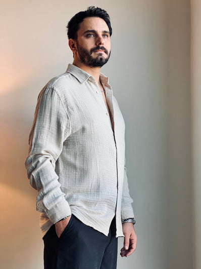 Bej Müslin Uzun Kollu Gömlek