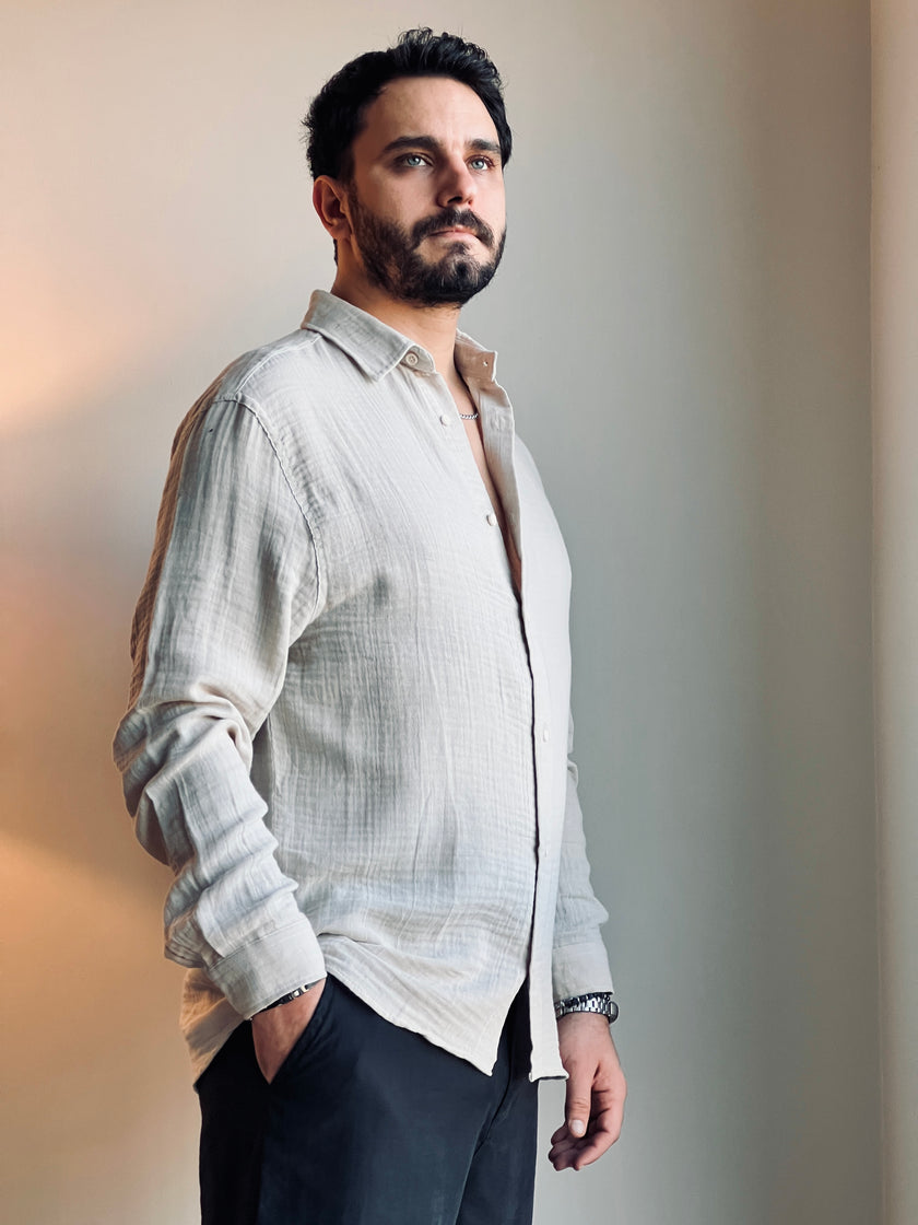 Bej Müslin Uzun Kollu Gömlek