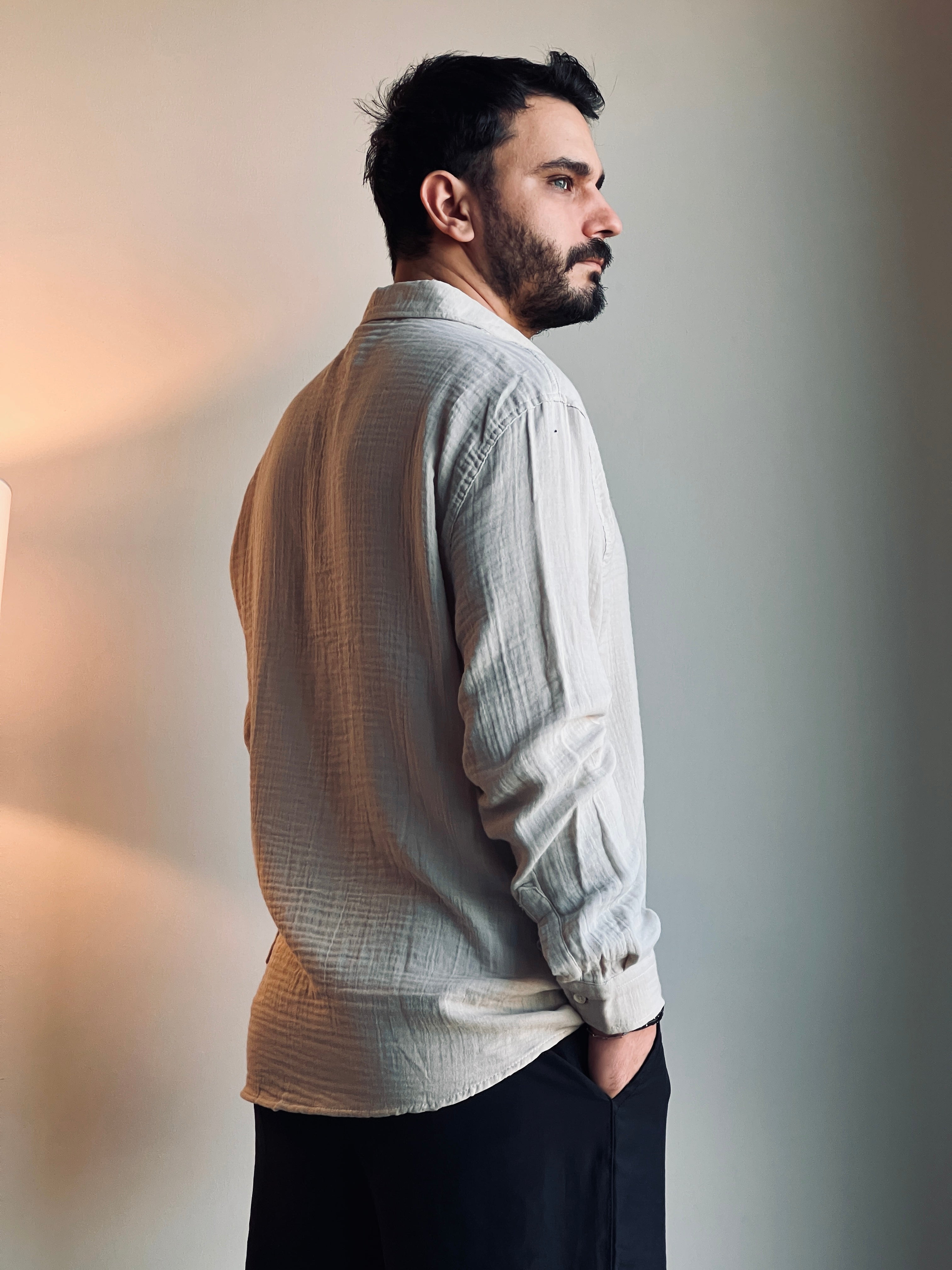 Bej Müslin Uzun Kollu Gömlek