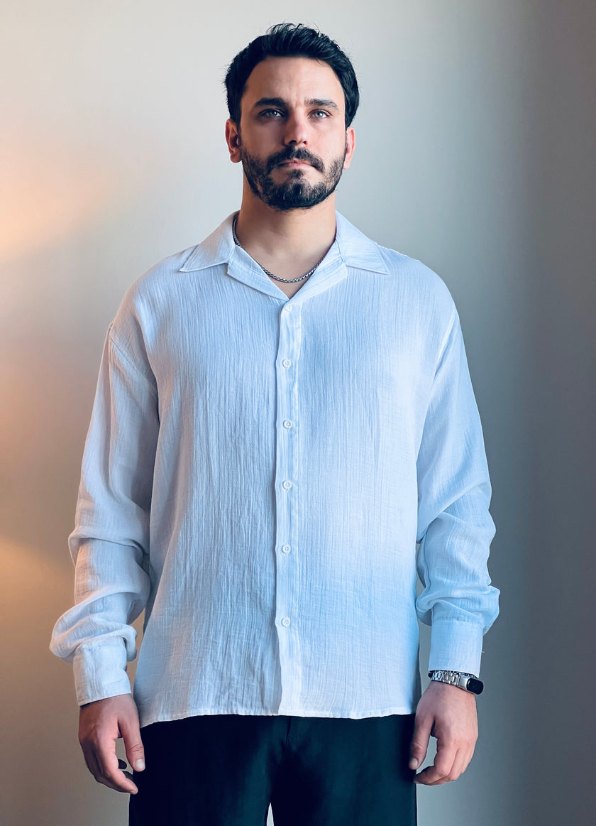 Erkek Beyaz Müslin Uzun Kollu Gömlek