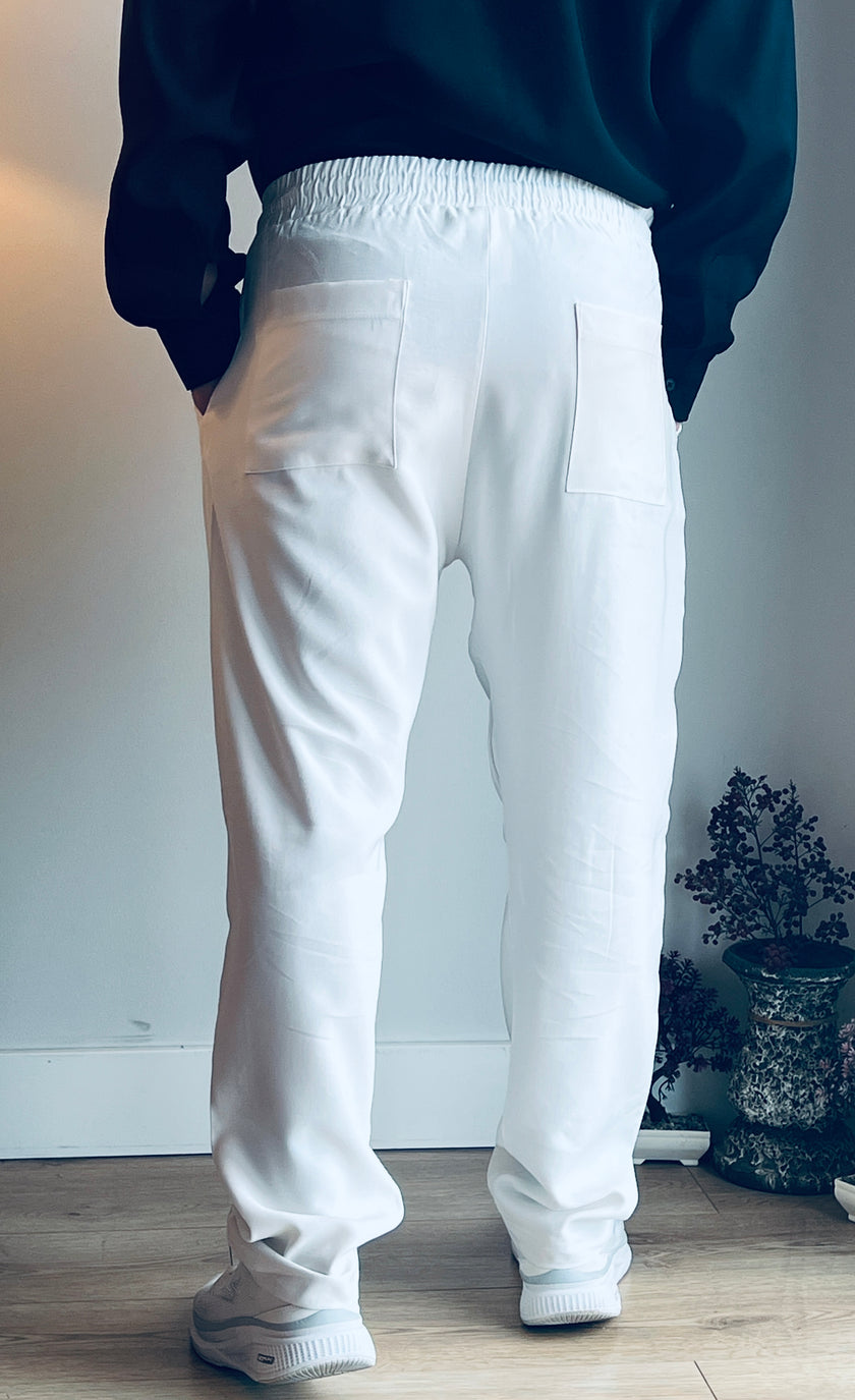 Erkek Beyaz Tencel Pantolon -Nefes Alan & Relax Fit