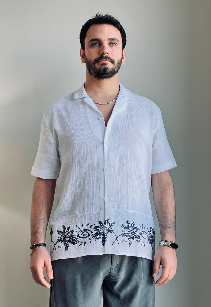 Erkek Etek Ucu Desenli Müslin Kısa Kollu Gömlek