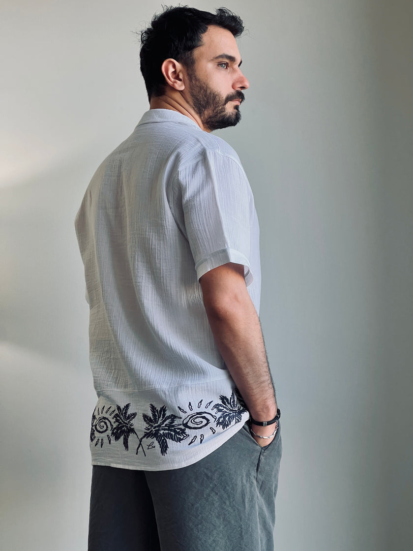 Erkek Etek Ucu Desenli Müslin Kısa Kollu Gömlek