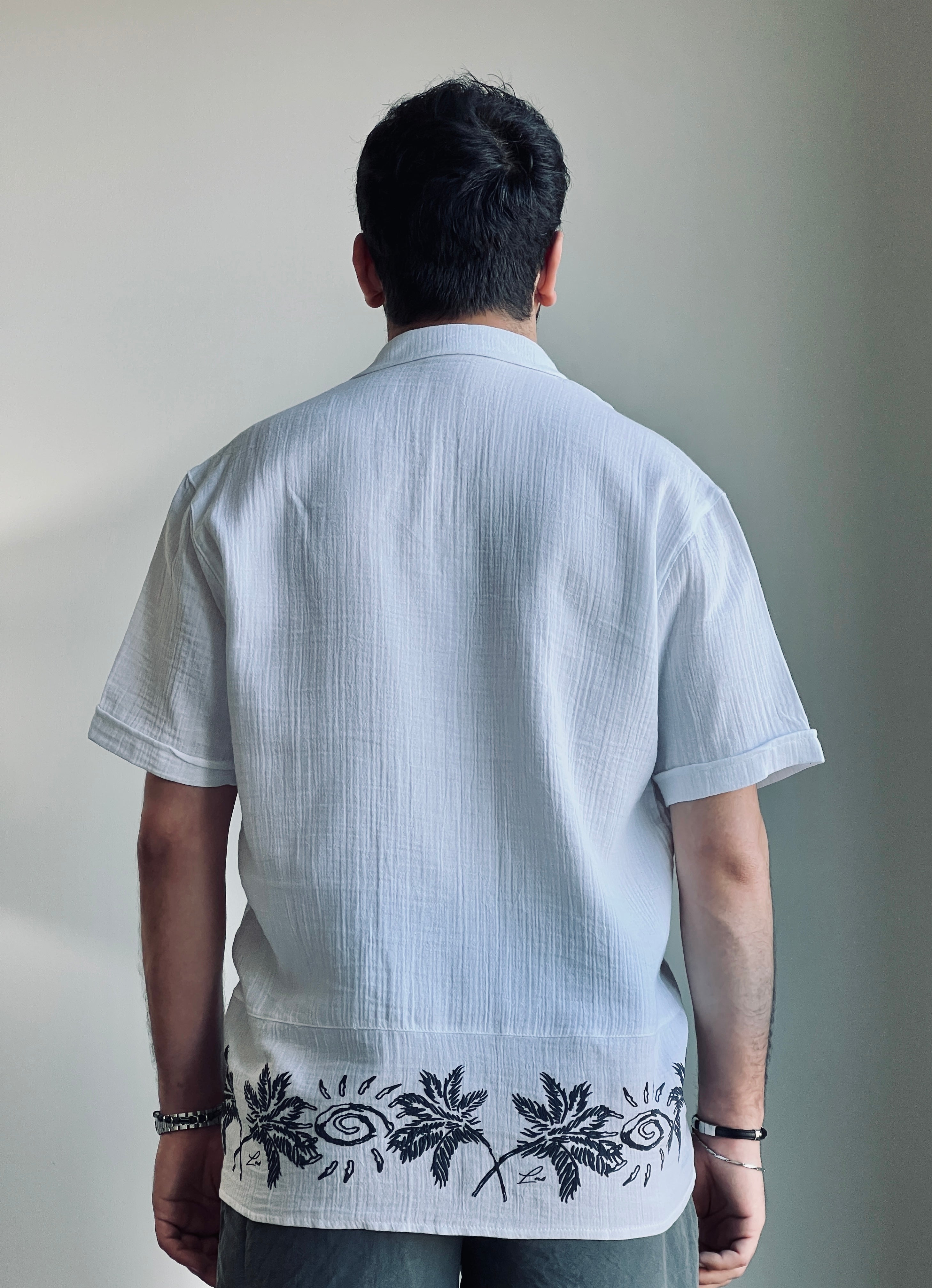 Erkek Etek Ucu Desenli Müslin Kısa Kollu Gömlek