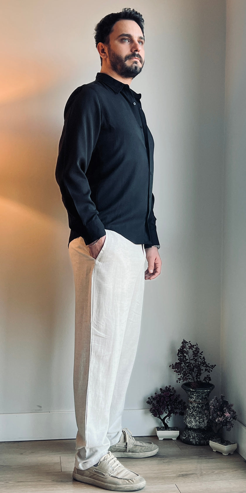 Erkek Krem Keten Pantolon - Yazlık, Nefes Alan & Klasik Relax Fit