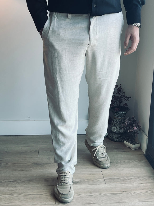 Erkek Krem Keten Pantolon - Yazlık, Nefes Alan & Klasik Relax Fit
