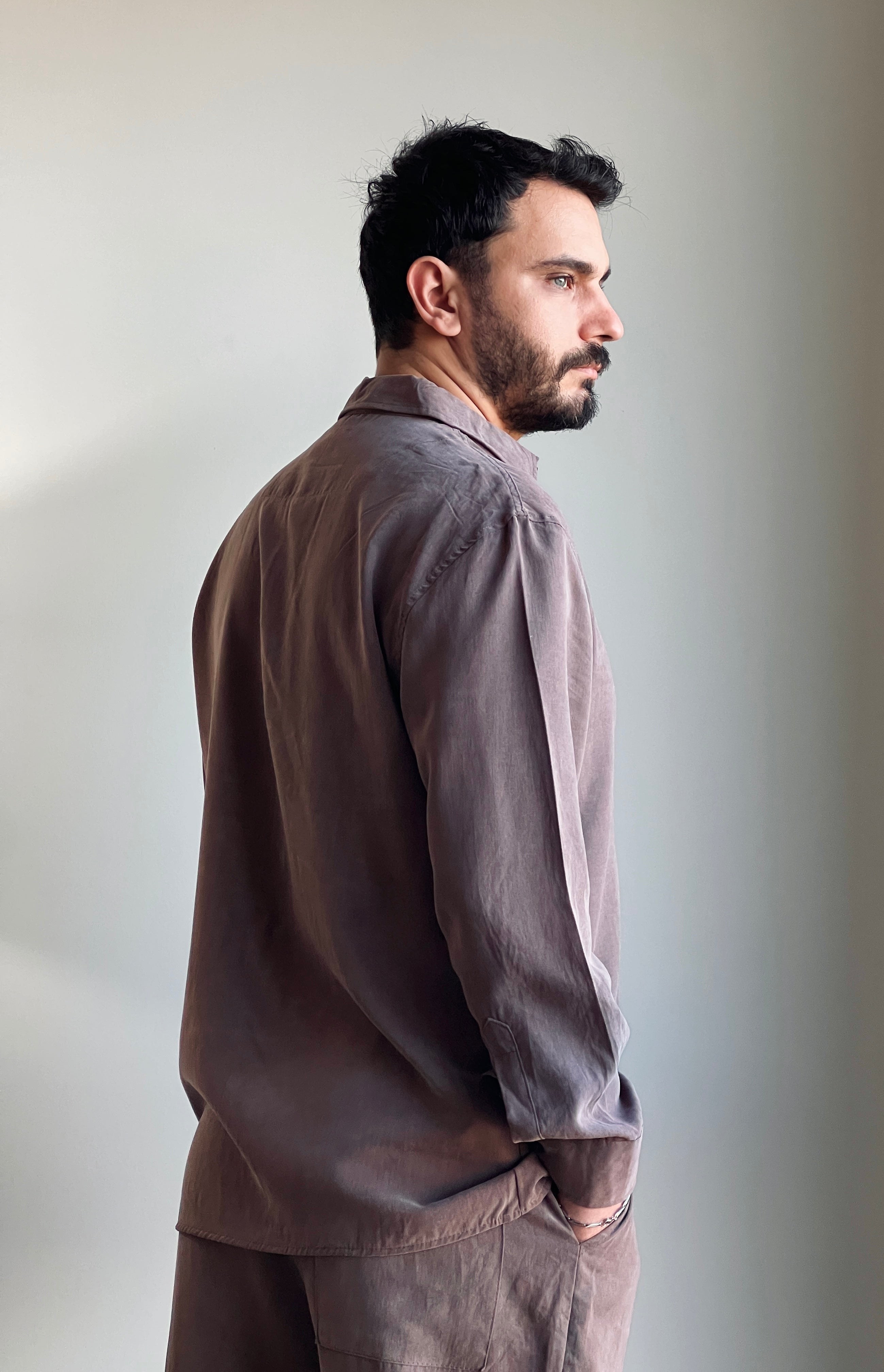 Erkek Yıkamalı Kahverengi Modal Uzun Kollu Gömlek