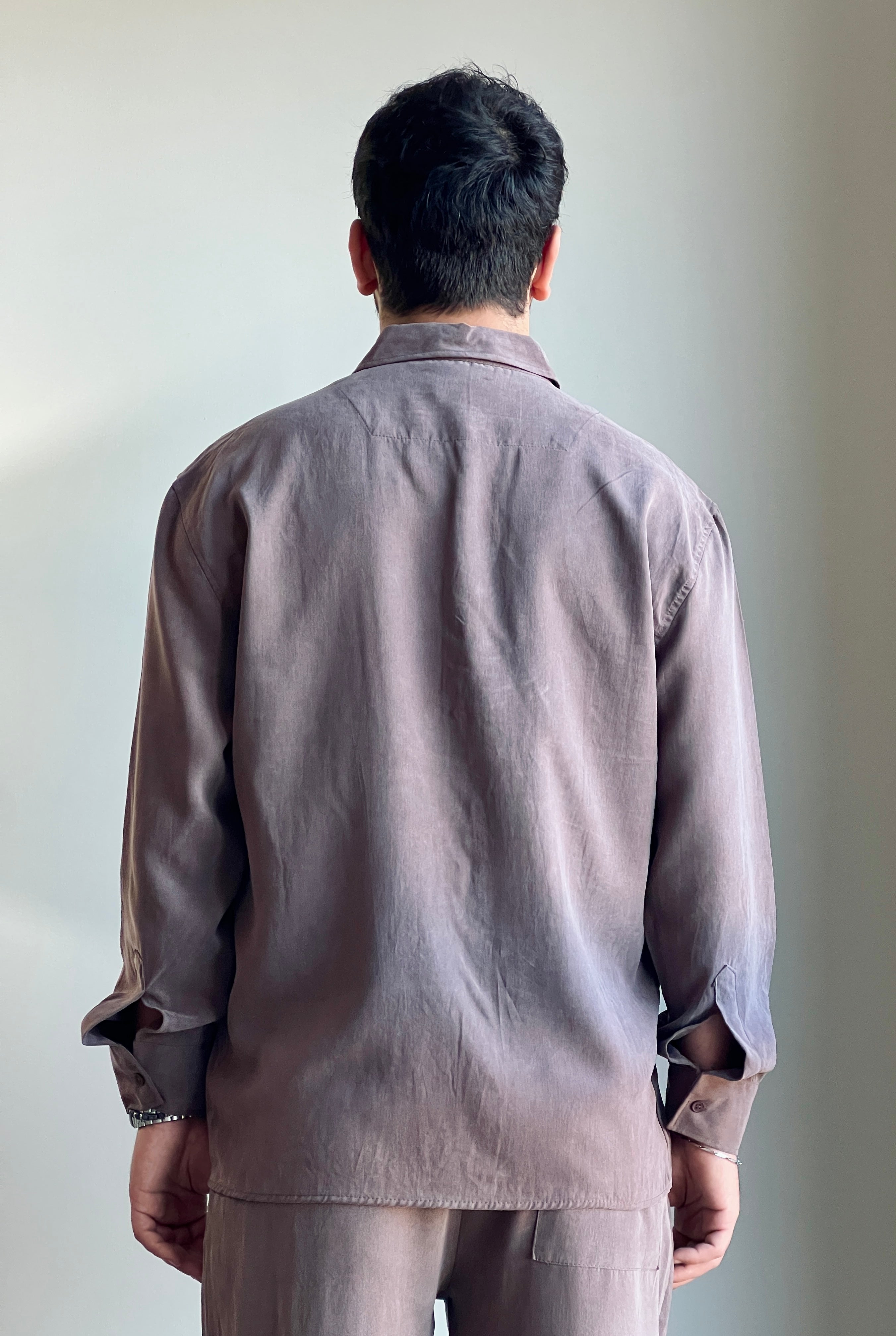 Erkek Yıkamalı Kahverengi Modal Uzun Kollu Gömlek