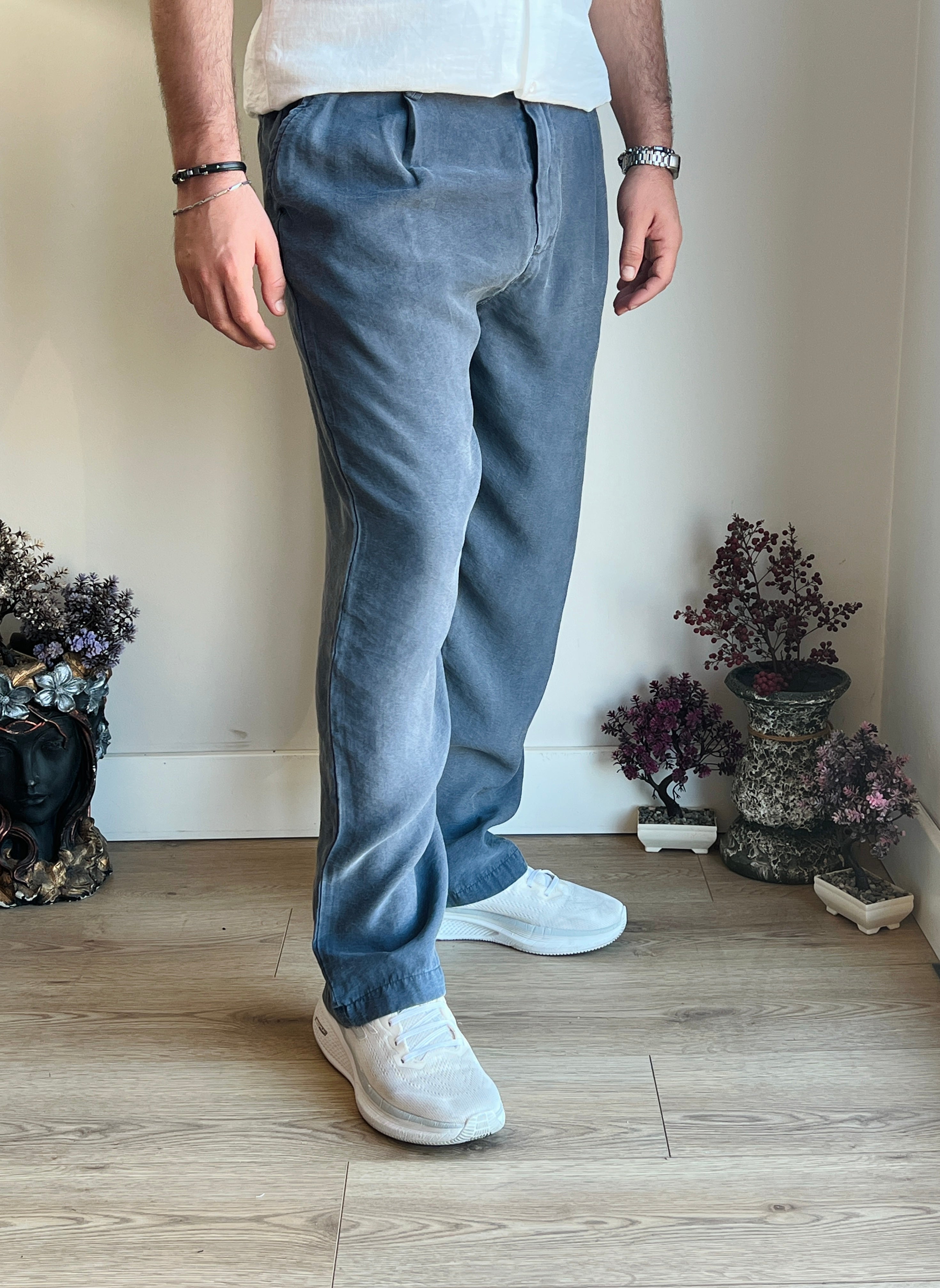 Yıkamalı Düğme Detaylı Modal Pantolon