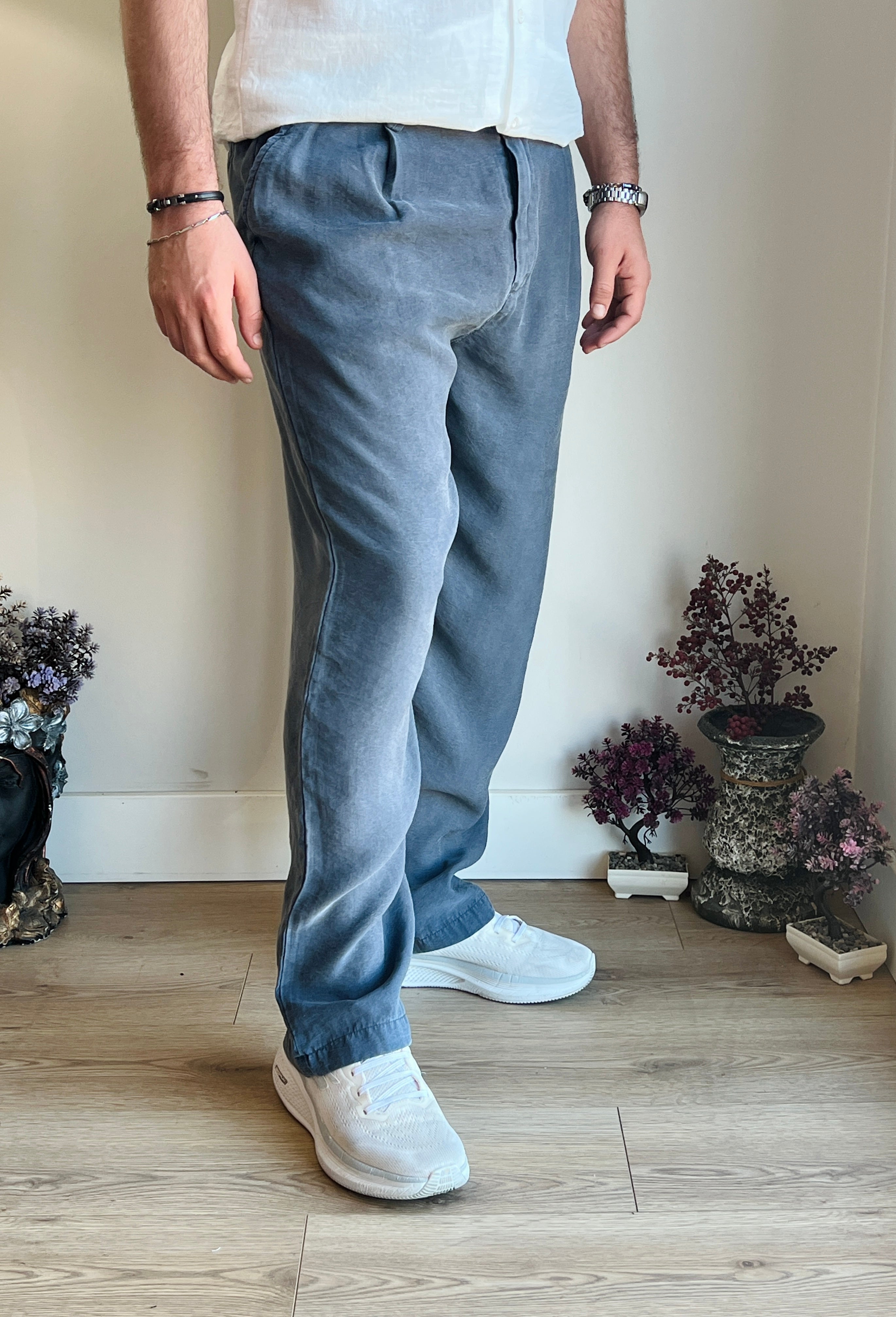 Yıkamalı Düğme Detaylı Modal Pantolon