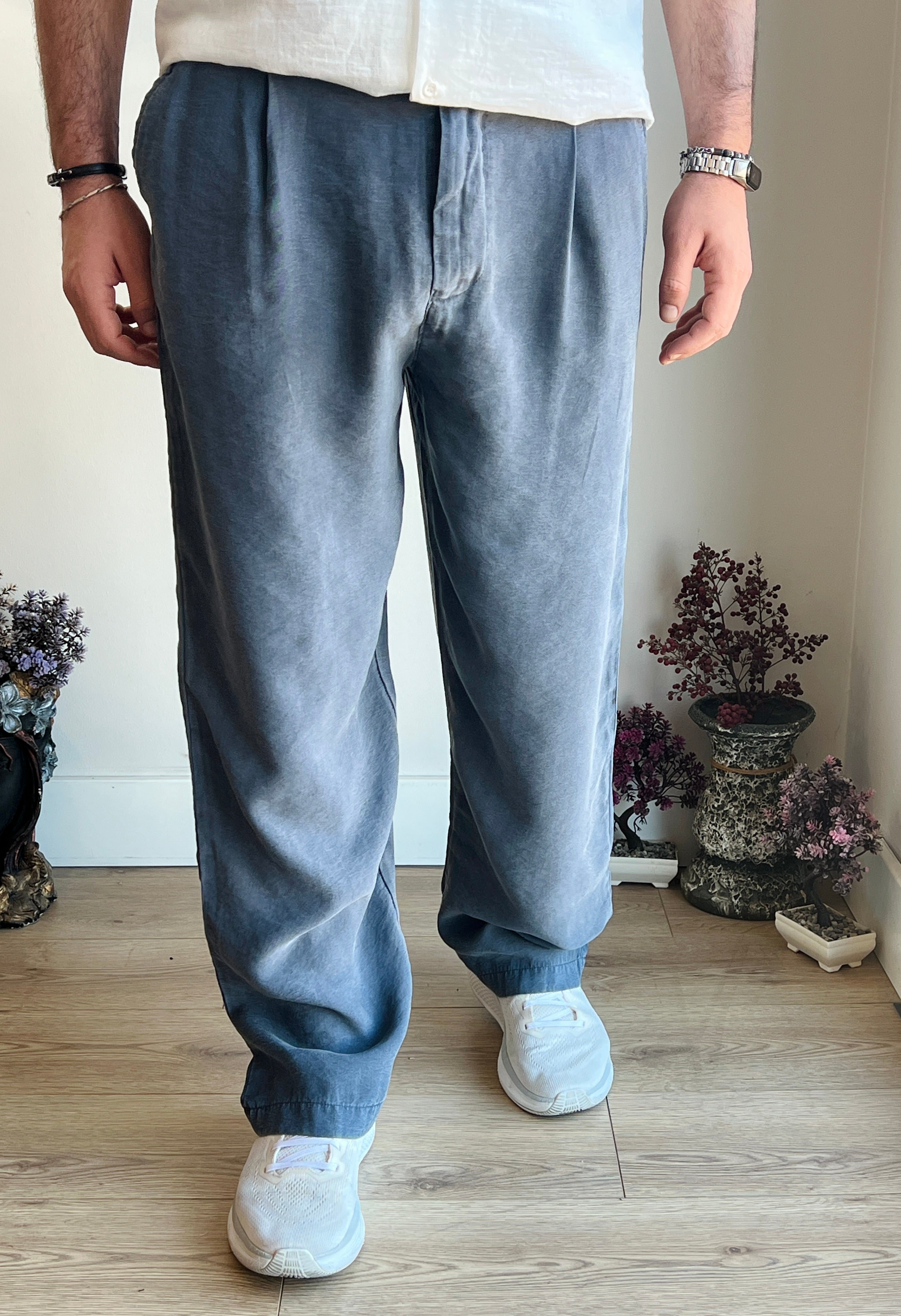 Yıkamalı Düğme Detaylı Modal Pantolon