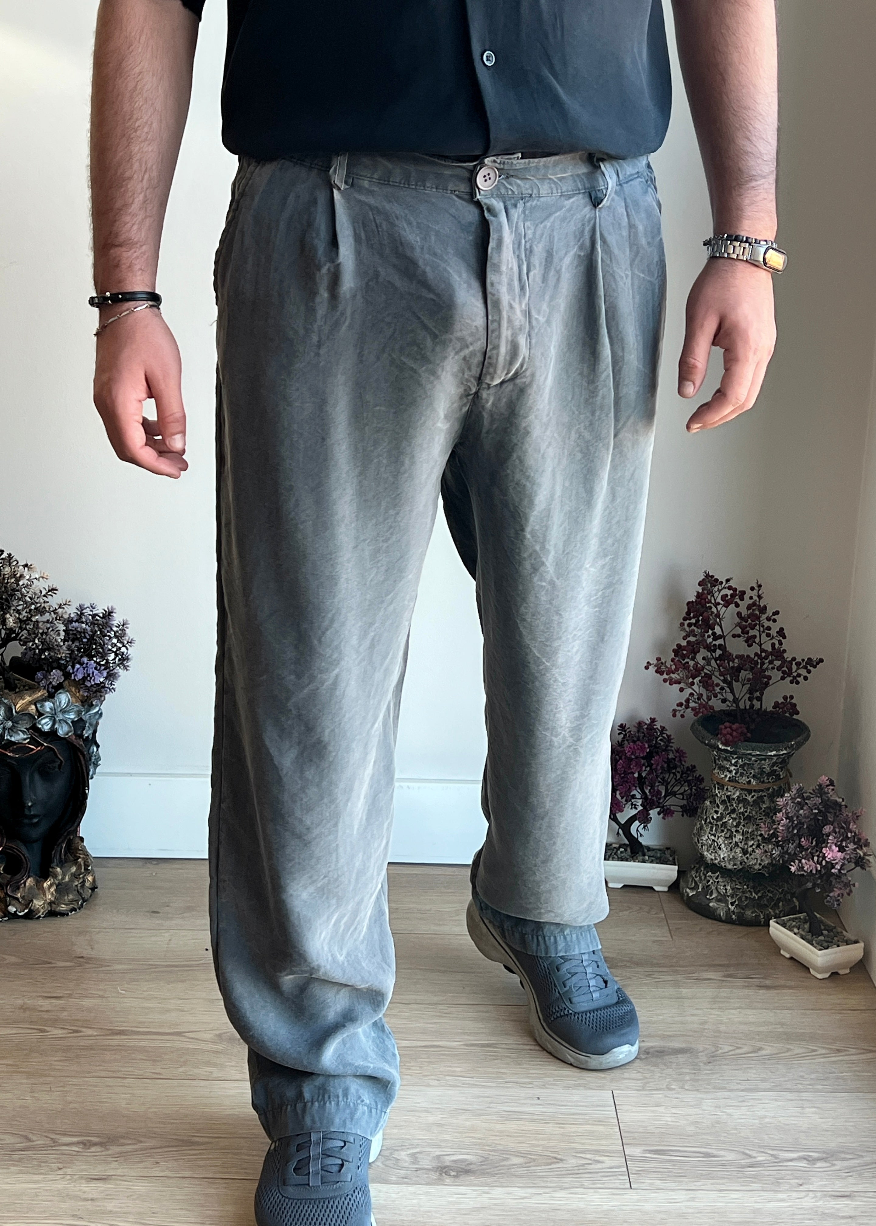 Yıkamalı Düğme Detaylı Modal Pantolon