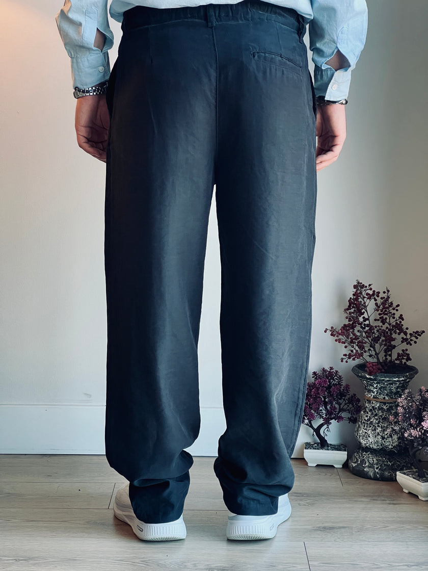 Yıkamalı Siyah Modal Pantolon - Mat Görünüm & Relax Fit