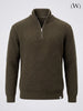 Half Zippered Black Stand Collar Thick Ribbed Men's Knitwear Sweater