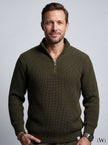 Half Zippered Black Stand Collar Thick Ribbed Men's Knitwear Sweater