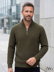 Half Zippered Black Stand Collar Thick Ribbed Men's Knitwear Sweater
