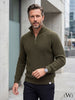 Half Zippered Black Stand Collar Thick Ribbed Men's Knitwear Sweater