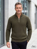 Half Zippered Black Stand Collar Thick Ribbed Men's Knitwear Sweater