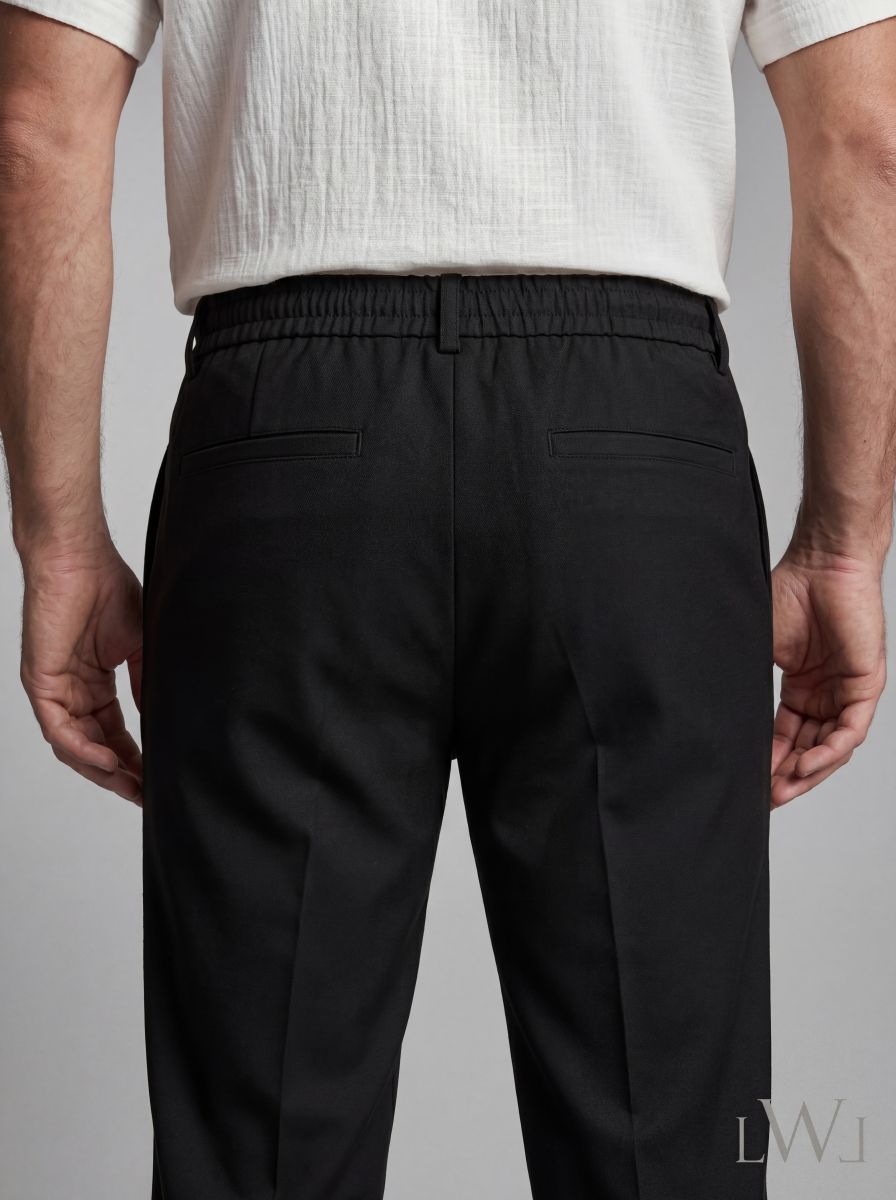 Erkek Siyah Beli Lastikli Esnek Kumaş Premium Chino Pantolon - Smart Casual Rahat Kesim