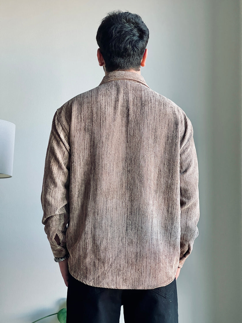 OVERSIZE EFEKTLİ KADİFE GÖMLEK BEJ