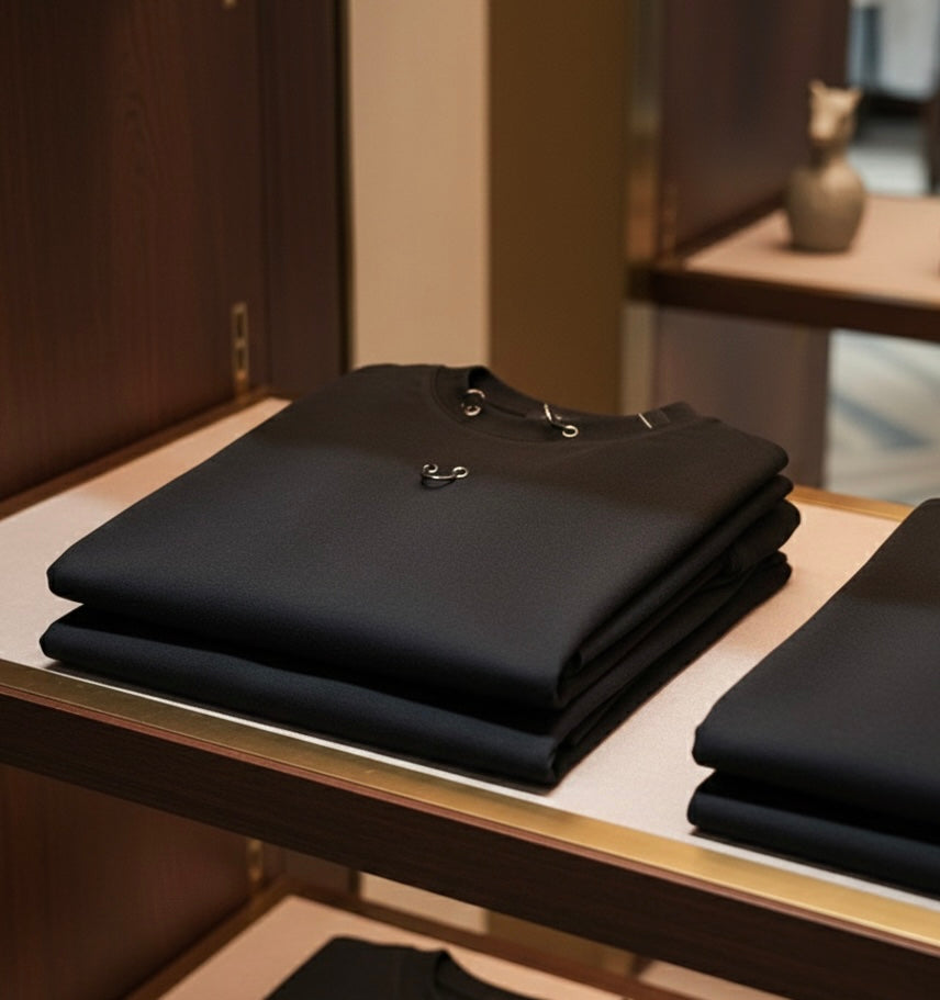 Piercing Detaylı Yıkamalı Siyah Oversize Erkek Tişört