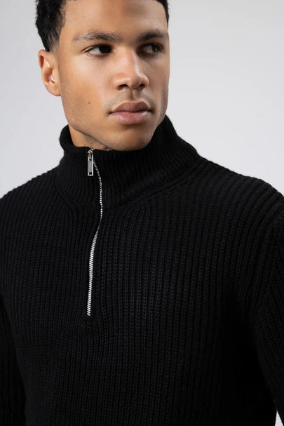 Fermuarli Orme Triko Kazak Siyah