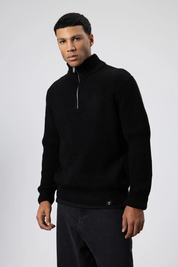 Fermuarli Orme Triko Kazak Siyah