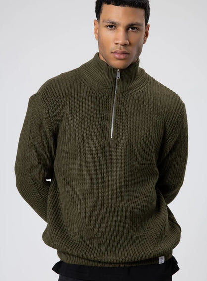 Fermuarli Orme Triko Kazak Haki