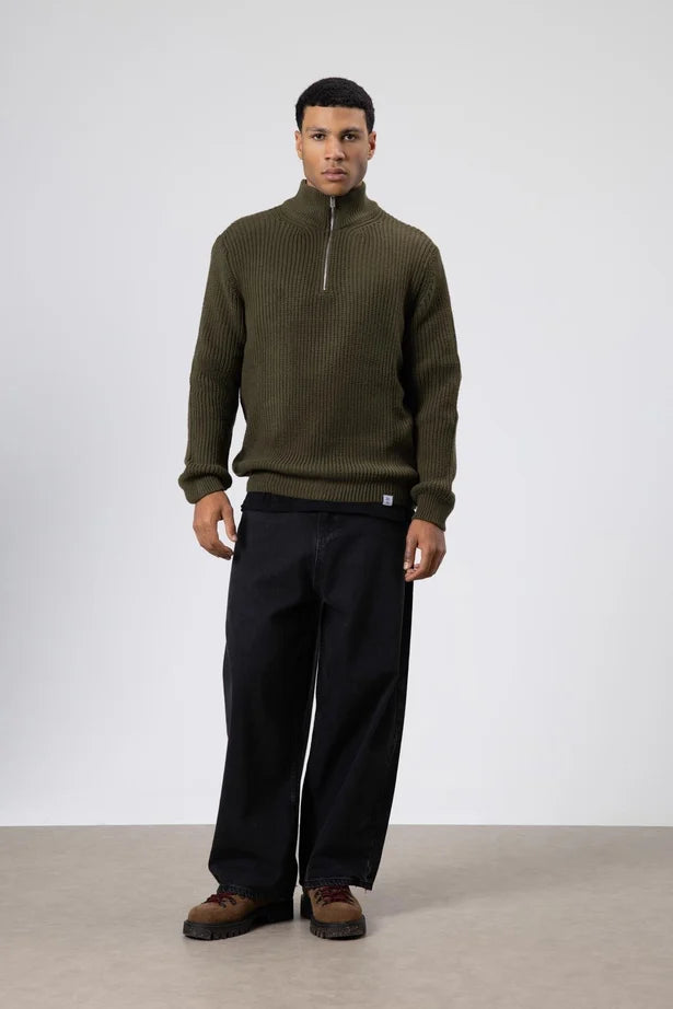 Fermuarli Orme Triko Kazak Haki