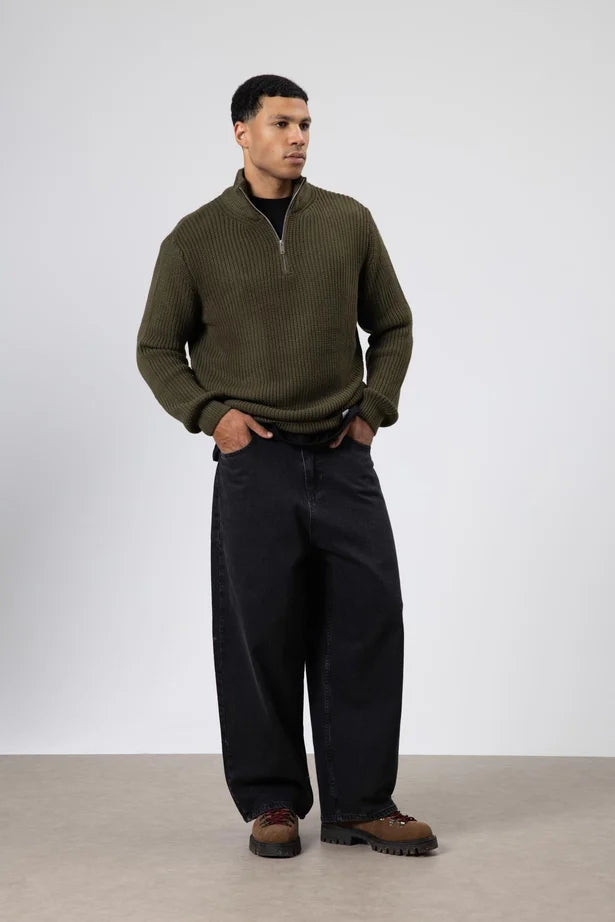 Fermuarli Orme Triko Kazak Haki