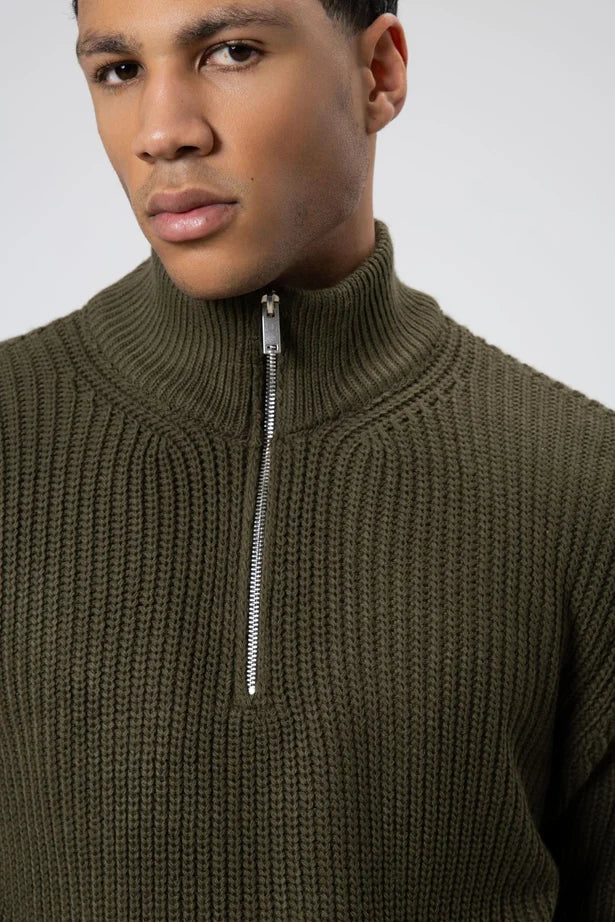 Fermuarli Orme Triko Kazak Haki