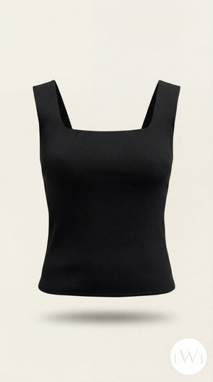 Square Neck White Ribbed Knit Tank/Bodysuit