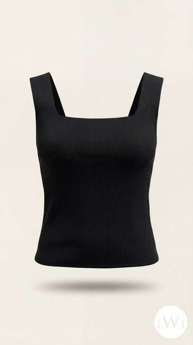 Square Neck White Ribbed Knit Tank/Bodysuit