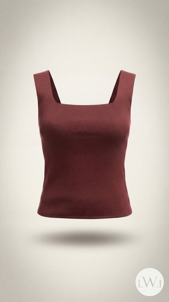 Square Neck White Ribbed Knit Tank/Bodysuit