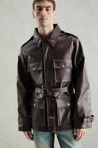 KEMERLİ DERİ PARKA CEKET